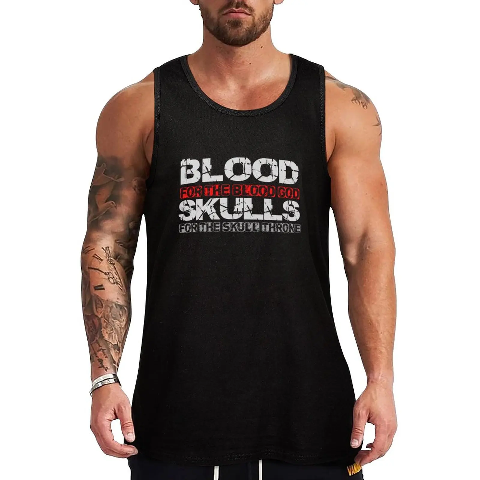 

New Blood For The Blood God, Skulls For The Skull Throne Print Tank Top Top summer Men's sleeveless t-shirt