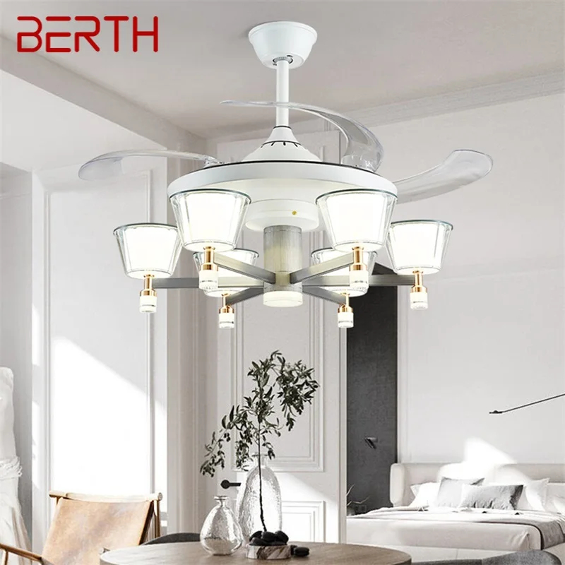 

BERTH Lamp With Ceiling Fan White With Remote Control Invisible Fan Blade LED Fixtures Home Decorative For Living Room Bedroom