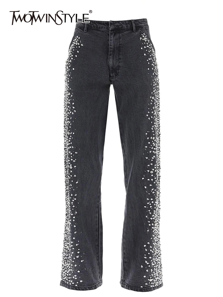 TWOTWINSTYLE Patchwork Diamonds Denim Pants For Women High Waist Spliced Button Loose Wide Leg Jeans Female Fashion Clothes 2023
TWOTWINSTYLE Patchwork Diamonds Denim Pants For Women High Waist Spliced Button Loose Wide Leg Jeans Female Fashion Clothes 2023