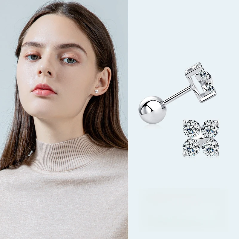 

Real DColor Moissanite Four-Leaf Clover Cute Women's Diamond Earrings Silver Earrings s925 100%Pass the Diamond Test NIKA