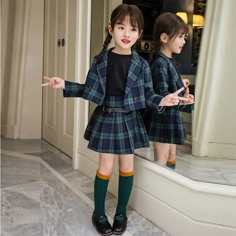 

2022 New Girls' fashion suits academy Teenage spring and autumn new foreign style children's skirt two-piece suit 4-12yrs wear