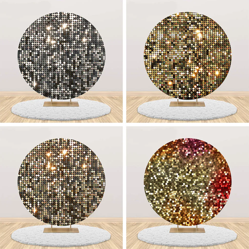 

Mehofond Wedding Round Portrait Photography Background Sequins Glitter Bridal Shower Custom Backdrop Prop Photo Studio Photozone