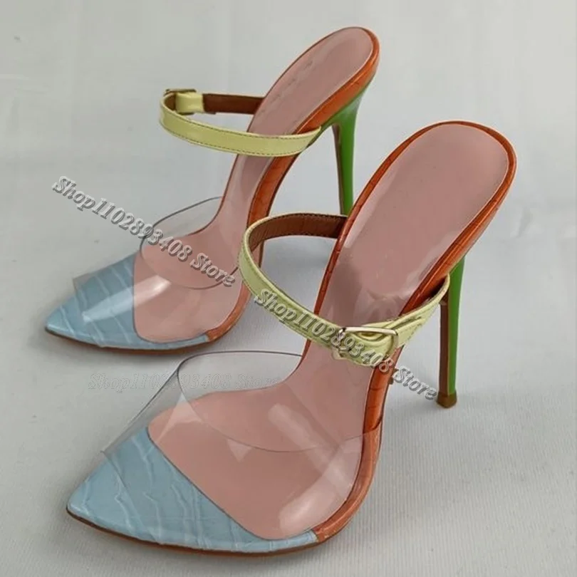 

Mixed Clear PVC Peep Toe Slippers Stiletto Heels Summer British Style New Fashion Casual Women Shoes 2024 Zapatos Para Mujere