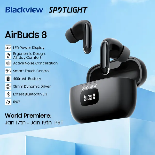 Blackview-Écouteurs Bluetooth 5.3 TWS AirBuds 8, casque d'écoute sans fil, commande tactile, pour sauna, avec microphone 1