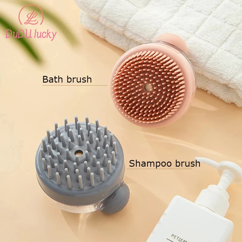 

Soft silicone bath brush with shampoo dispenser For grooming and cleaning hair, suitable for people and pets