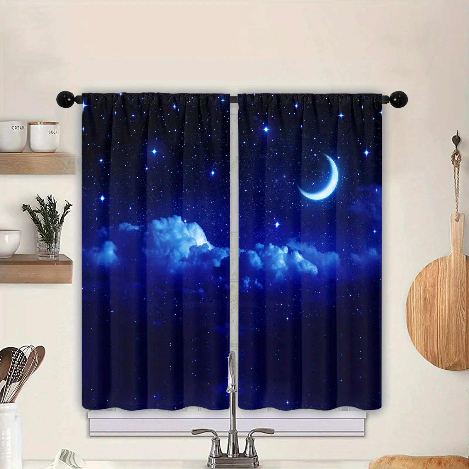 

2pcs Galaxy Window Curtains - Starry Sky Rod Pocket Drapes For Kitchen, Study, Bedroom, Living Room, Playroom Window Treatment