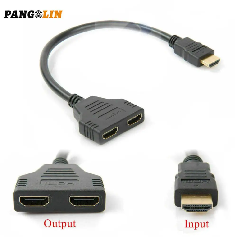 

1pc HDMI Splitter 1 In 2 Out Cable Adapter Full HD 1080P Male to 2 Female 3D distributor for HD projectors, DLP, LCD TV & audio