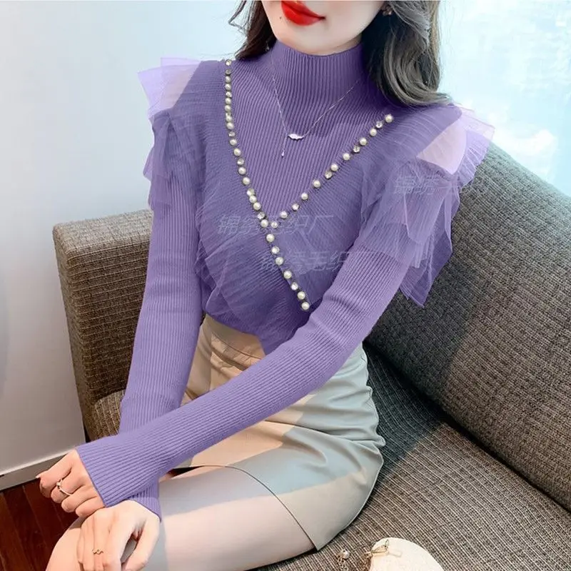 Purple Sweater 2024 New Mesh Paneled Off-the-shoulder Knit Sweater with Undershirt Women's Autumn and Winter Top
Purple Sweater 2024 New Mesh Paneled Off-the-shoulder Knit Sweater with Undershirt Women's Autumn and Winter Top