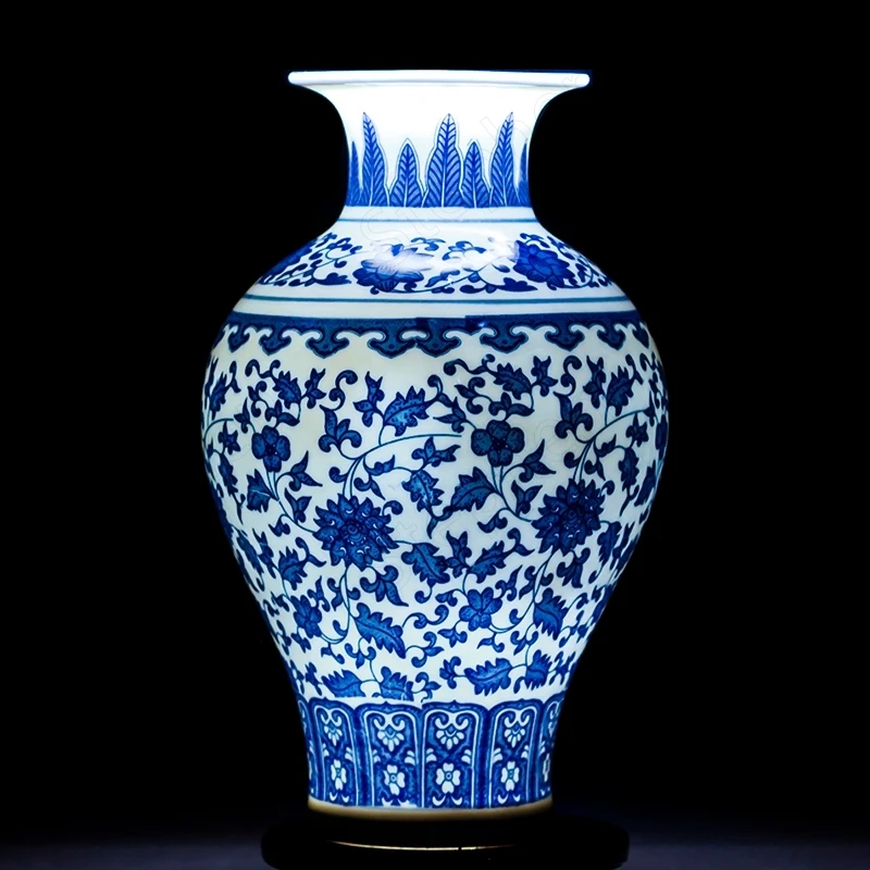 

Chinese Classical Blue and White Porcelain Vases Modern Decorative Lotus Branch Ceramic Vase Ornament Living Room Decoration