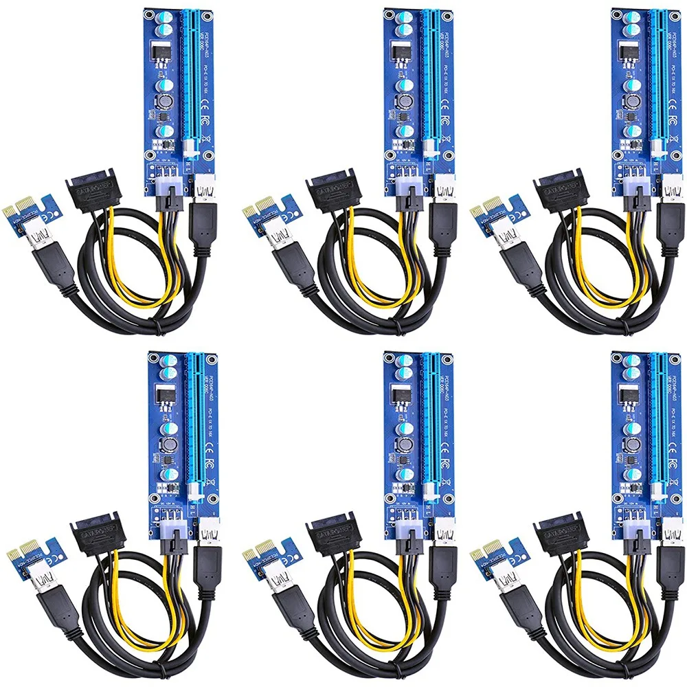 6-Pack 6-Pin PCIe PCI-E Express 1X to 16X Riser Card with 6 Pin PCI-E to 15 Pin SATA Power Cable and 60cm USB 3.0 Cable
6-Pack 6-Pin PCIe PCI-E Express 1X to 16X Riser Card with 6 Pin PCI-E to 15 Pin SATA Power Cable and 60cm USB 3.0 Cable