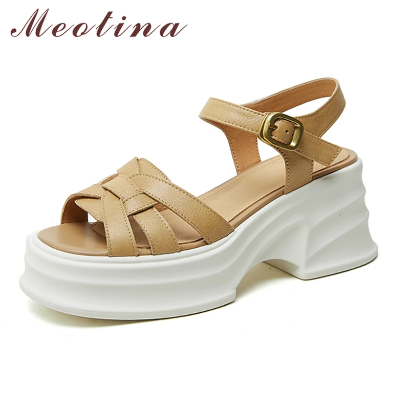 Meotina Women Genuine Leather Sandals Round Toe Platform Wedges High Heels Buckle Ladies Fashion Shoes Summer Yellow Beige 40
Meotina Women Genuine Leather Sandals Round Toe Platform Wedges High Heels Buckle Ladies Fashion Shoes Summer Yellow Beige 40
