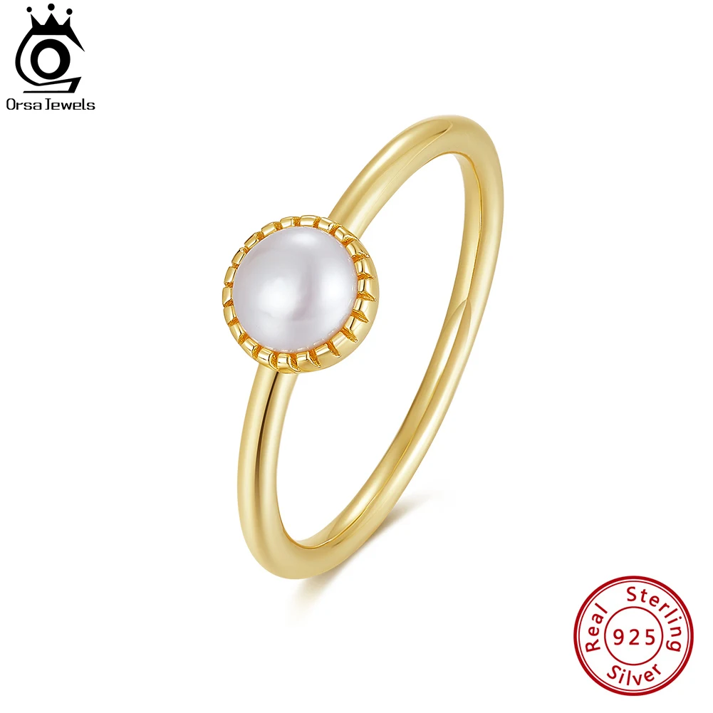 

ORSA JEWELS 925 Sterling Silver Freshwater Pearl Stacking Rings 14K Gold Plated Dainty Finger Band for Women Jewelry Gift GPR20