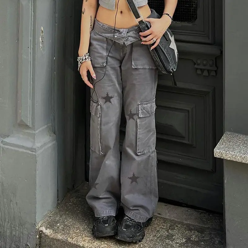 Combhasaki Women Y2K Grunge Vintage Low Waist Cargo Straight Denim Pants Pockets Star Print Street Fall Spring Long Trousers
Combhasaki Women Y2K Grunge Vintage Low Waist Cargo Straight Denim Pants Pockets Star Print Street Fall Spring Long Trousers
