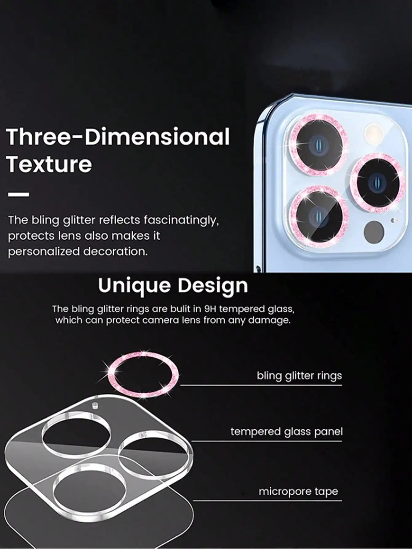 1PC Pink Glitter Camera Lens Protector for iPhone 17-11 Pro Max 9H HD Clear Anti-Scratch Case Friendly Full Cover 1PC Pink Glitter Camera Lens Protector for iPhone 17-11 Pro Max 9H HD Clear Anti-Scratch Case Friendly Full Cover