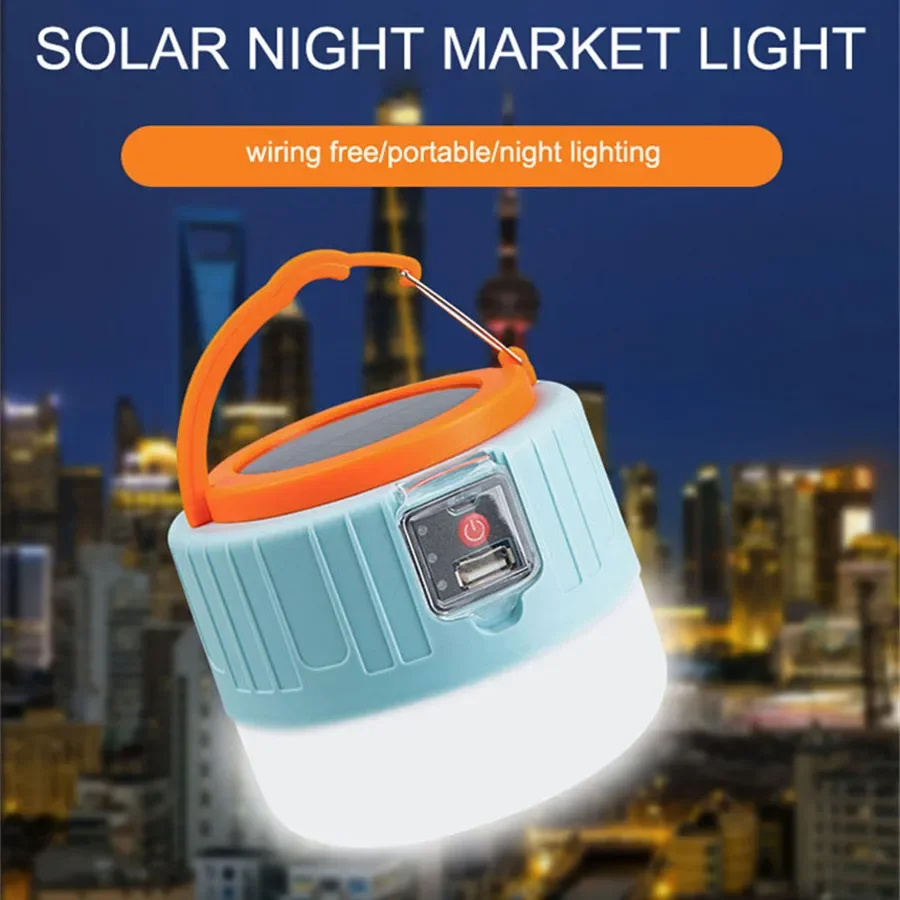 

Super Bright LED Solar Camping Light Outdoor Waterproof Tent Lamp USB Rechargeable Portable Emergency Night Light for BBQ Hiking