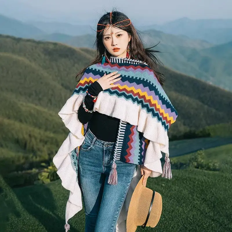 Design Ethnic Style Women's Clothing Retro Ruffle Edge Printing Patchwork Large Shawl Cardigan Cape Jacket Z2593
Design Ethnic Style Women's Clothing Retro Ruffle Edge Printing Patchwork Large Shawl Cardigan Cape Jacket Z2593