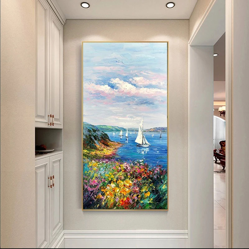 

OuzerQing 100% Hand Painted Oil Painting On Canvas Abstract Seascape Picture Wall Art Living Room Home Decoration Gift Unframed
