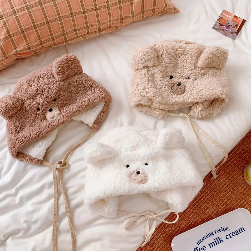 

Thicken Hairball Warmer For Girls Lambs Wool Winter Women Bomber Hats Korean Beanies Hat Bear Ear Ear Muff Caps