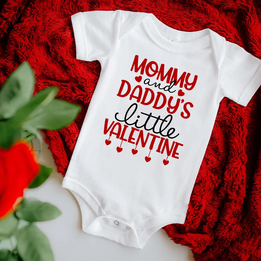 

Mommy and Daddy's Little Valentine Infant Bodysuit Newborn Clothes Short Sleeve Playsuit Valentine's Day Baby Boys Girls Present