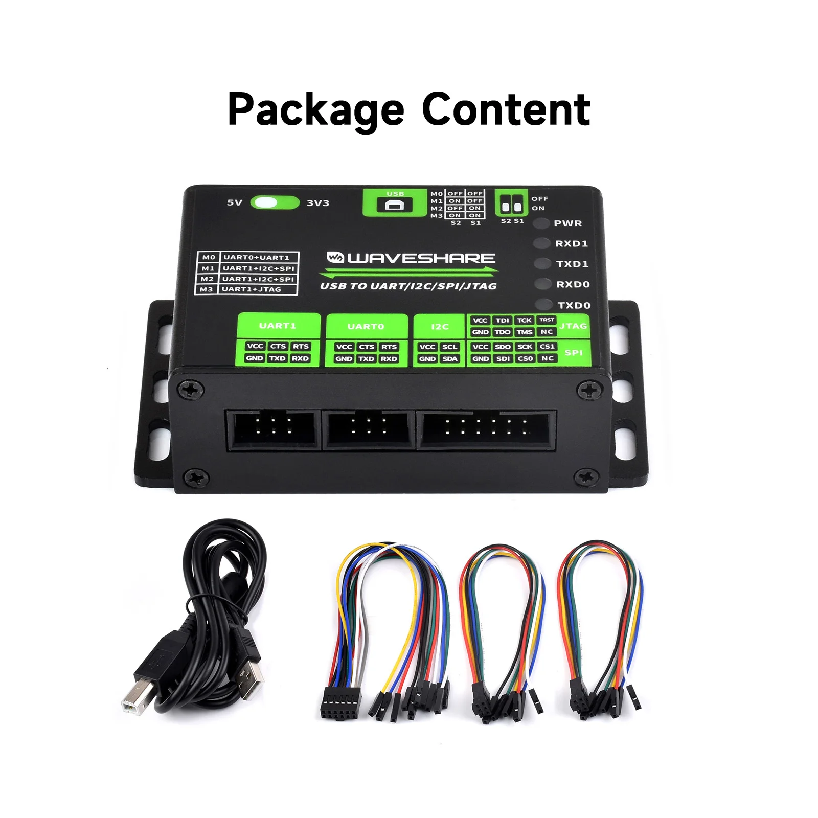 

Waveshare USB To UART/I2C/SPI/JTAG Converter Supports Multiple Interfaces, Compatible With 3.3V And 5V Multiple Protection