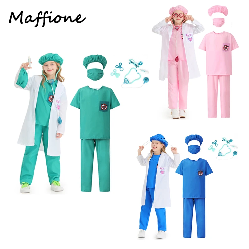 Kids Doctor Cosplay Nurse Costume Outfit Pink Blue Green Pants Top Hat Mask Set Clothing Children Halloween Party Disguise Suit
Kids Doctor Cosplay Nurse Costume Outfit Pink Blue Green Pants Top Hat Mask Set Clothing Children Halloween Party Disguise Suit