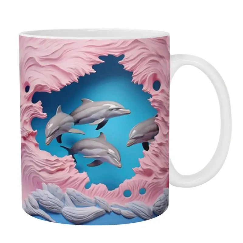 

3D кофейная кружка в виде дельфина, 3D Плоские керамические кофейные кружки с рисунком, необычный декор в виде дельфина 11 унций для кофе, молока, чая, керамические кружки для влюбленных