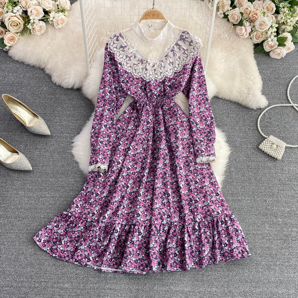 Small Fresh Stand-up Collar Lace Stitching Floral Dress Fashion High Waist Slim A-line Ruffled Long Dress
Small Fresh Stand-up Collar Lace Stitching Floral Dress Fashion High Waist Slim A-line Ruffled Long Dress