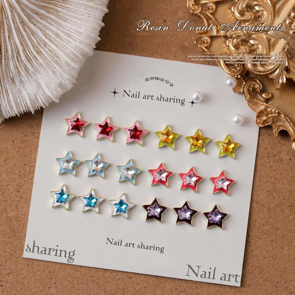 

10Pcs Pentagram Star Rhinestones Nail Art Charm 3D Alloy Inlaid Crystal Diamon Nail Jewelry Luxury Style DIY Nail Accessories