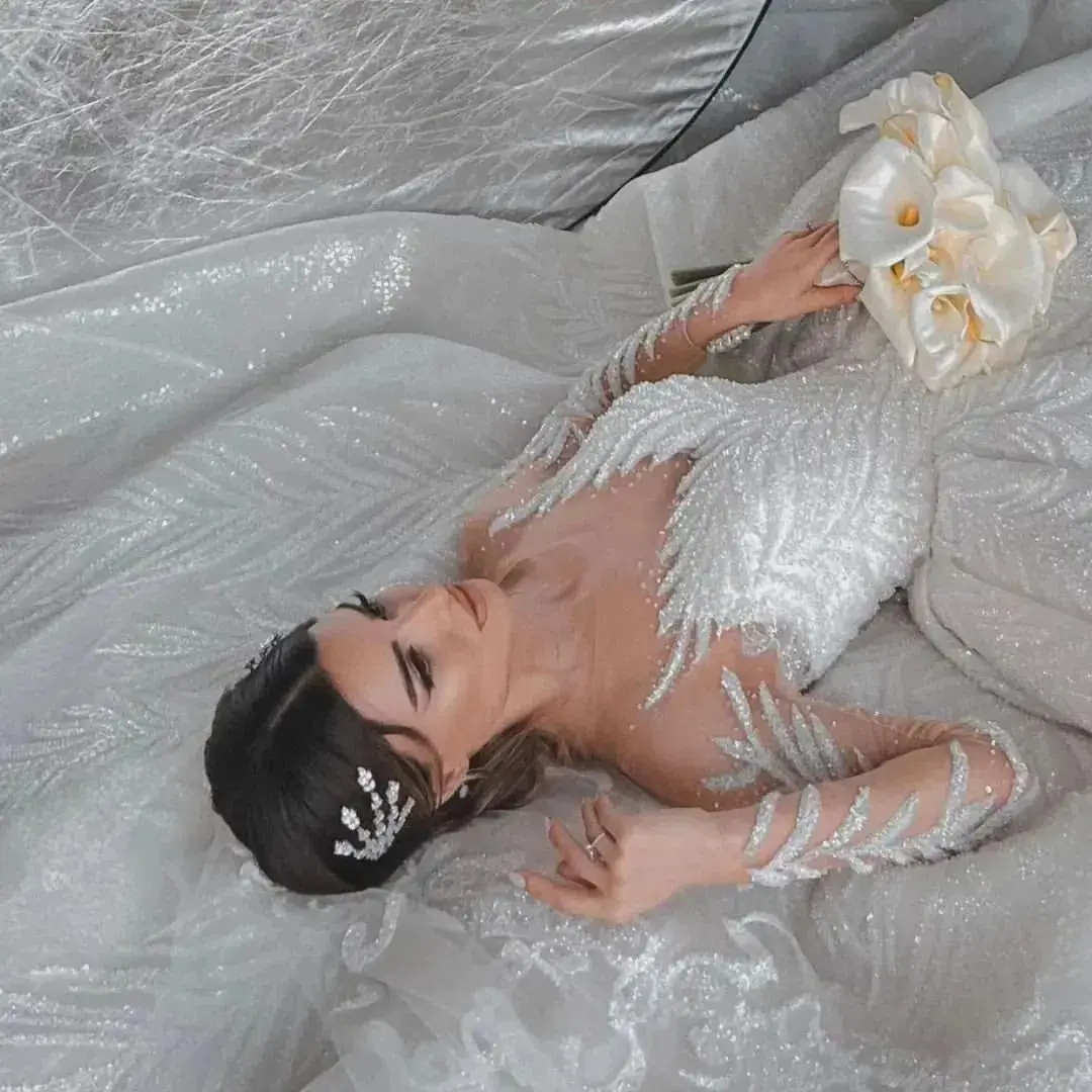 

Женское атласное платье А-силуэта, элегантное ТРАПЕЦИЕВИДНОЕ свадебное платье до пола с длинным рукавом и V-образным вырезом, бальное платье для свадьбы