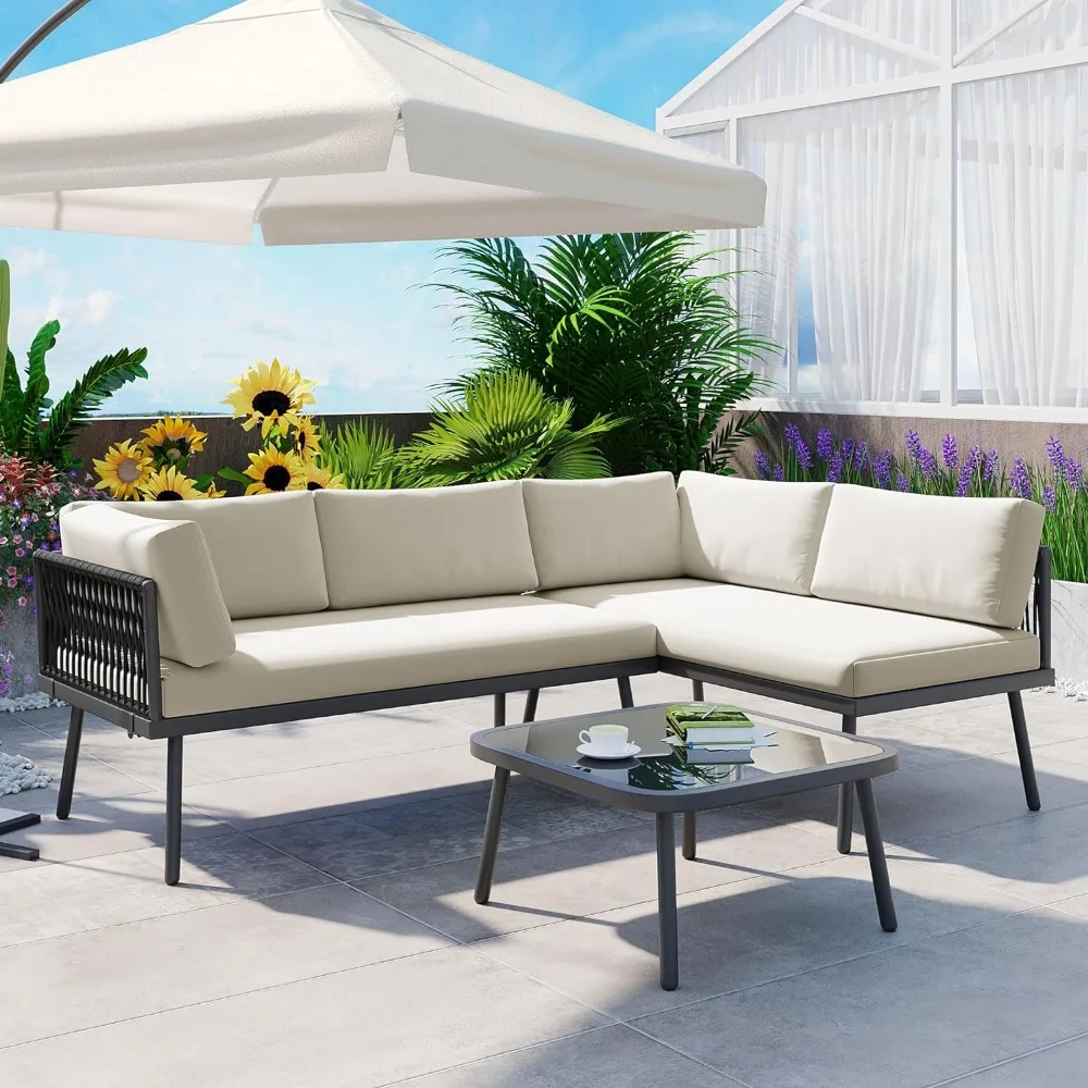 3-Piece Outdoor Furniture Set Rattan Sectional Sofa With Glass Table and Removable Cushions Outdoor Garden Living Room Set Black
3-Piece Outdoor Furniture Set Rattan Sectional Sofa With Glass Table and Removable Cushions Outdoor Garden Living Room Set Black