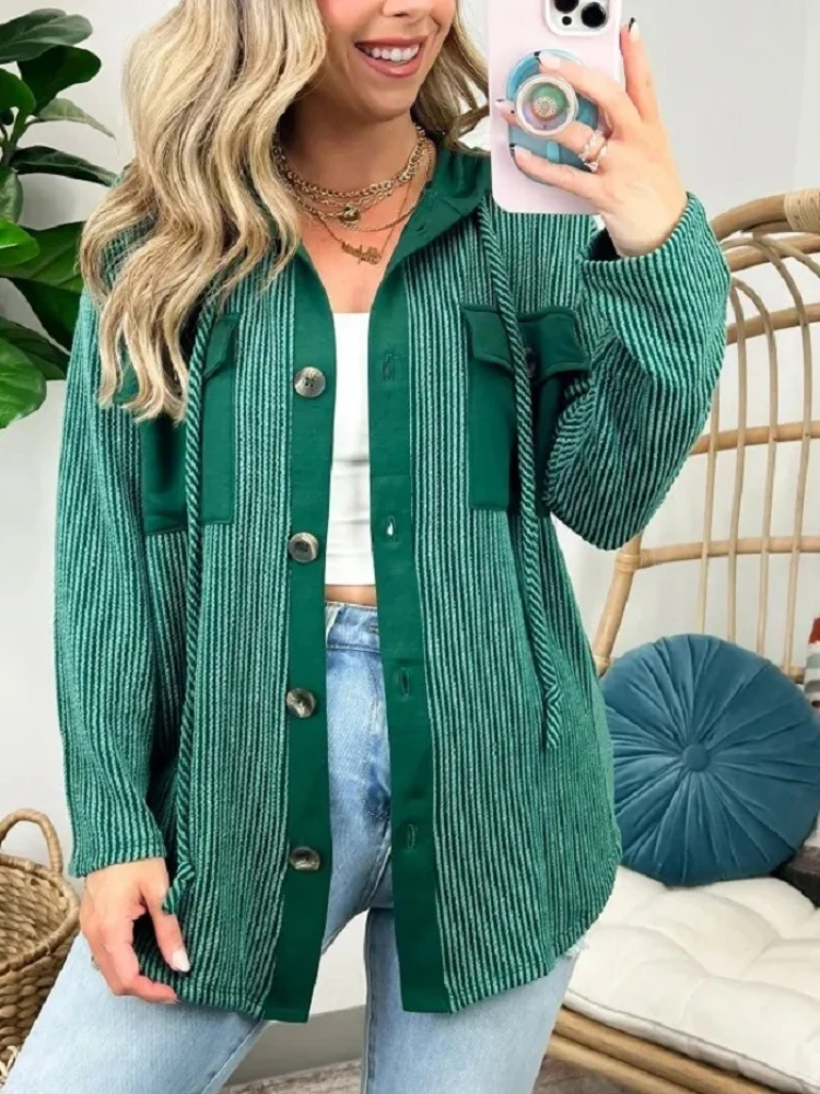 Autumn Fashion Patchwork Loose V-neck Hooded Jacket for Women Single Breasted Pocket Long Sleeved Solid Color Jacket for Women
Autumn Fashion Patchwork Loose V-neck Hooded Jacket for Women Single Breasted Pocket Long Sleeved Solid Color Jacket for Women