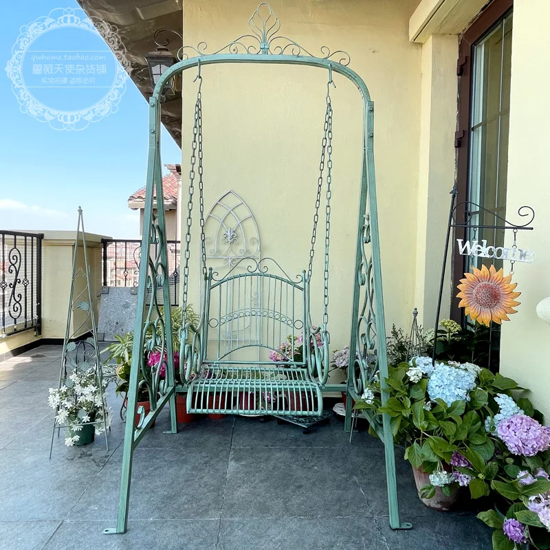 

American style rural retro iron art outdoor swing hanging chair garden balcony indoor courtyard single and double person hanging