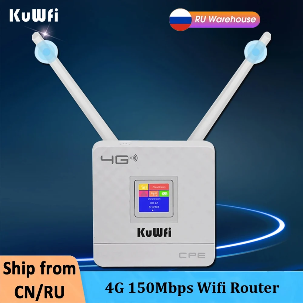 

KuWfi 4G LTE CPE Router 150Mbps Wireless Router Dual External Antennas 4G Wifi Modem With RJ45 Port and Sim Card Slot For Home