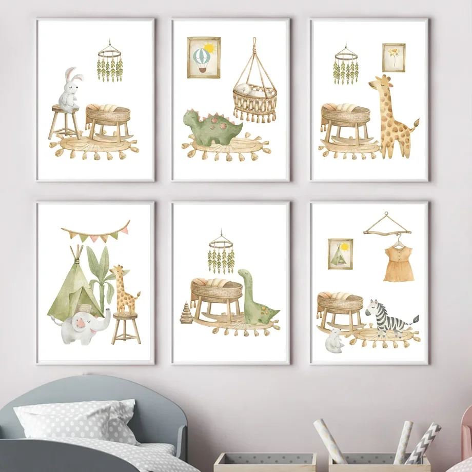 

Настенная Картина на холсте, динозавр, жираф, Зебра, слон, кролик, Детские плакаты и принты в скандинавском стиле, настенные картины, декор для детской комнаты