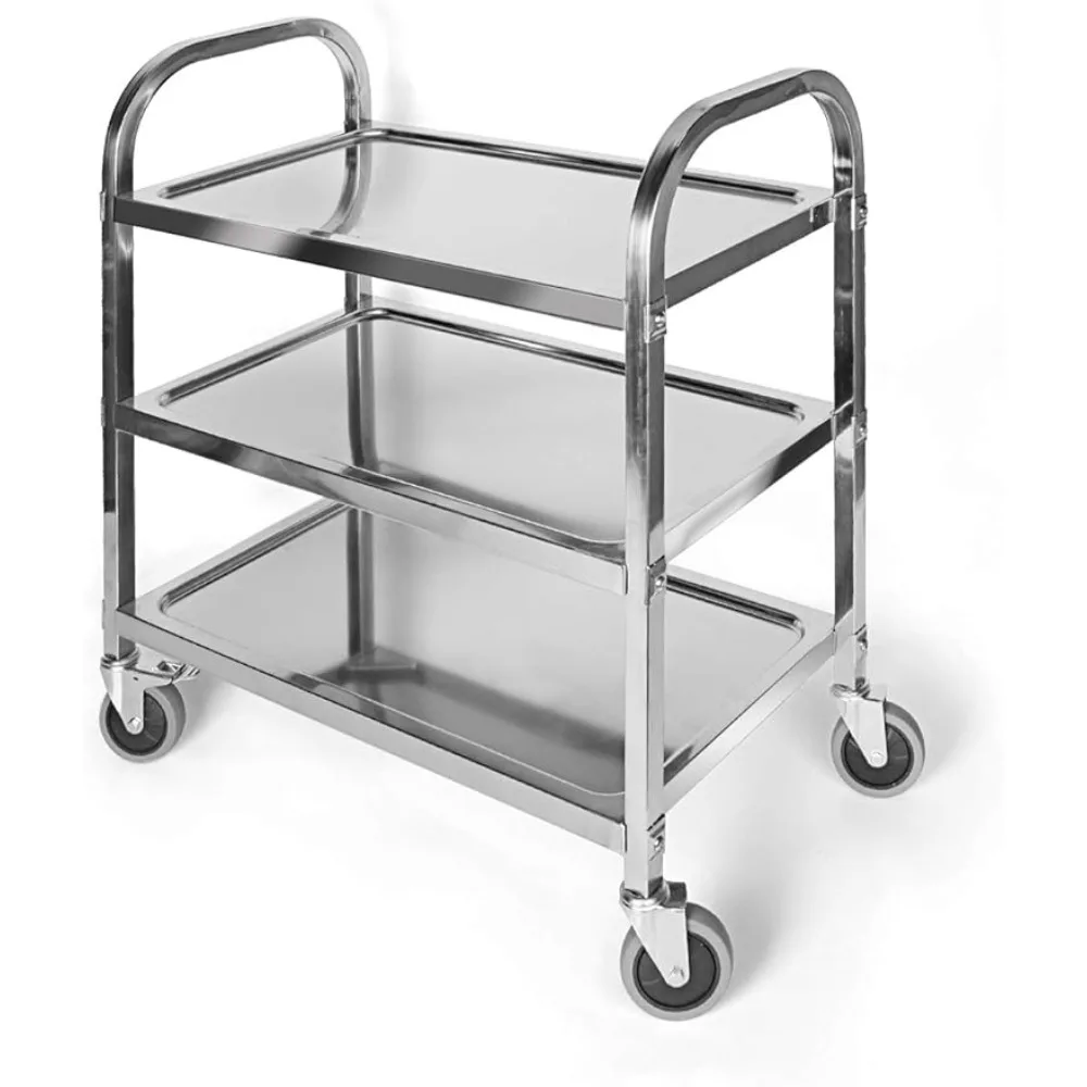 

3 Tier Stainless Steel Utility Cart L30 x W16 xH33 Inch Kitchen Rolling Carts with Wheels Serving Trolley Catering Storage Shelf