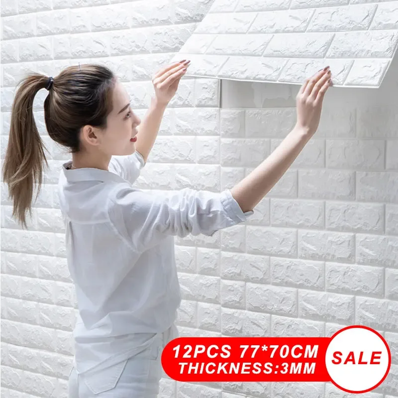 

4/8/12PCS Self-Adhesive Waterproof 3D Brick Wall Sticker Imitation Brick Wallpapers PE Foam Wall Stickers Living Room Home Decor