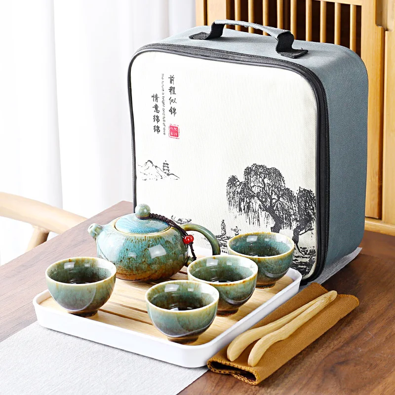 

With Travelling Bag 4 Cups Chinese Kung Fu Tea Set Travel Set Ceramic Portable Teapot Porcelain Teaset Gaiwan Tea Cups Tea Tool