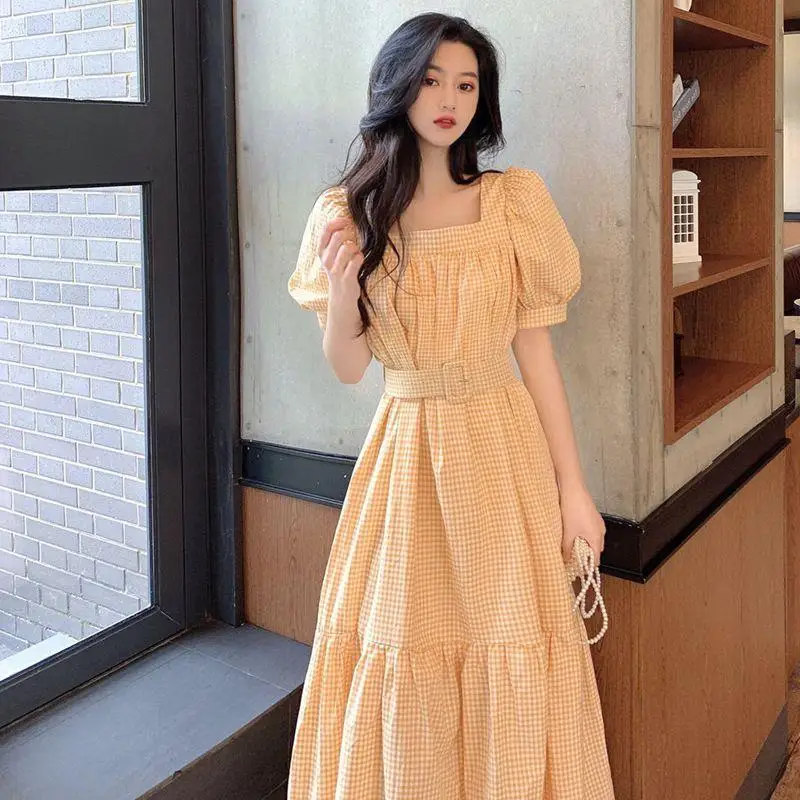 New A-line Plaid Women Dress 2023 Spring Summer Vintage Wasit Belt Square Collar Large Hem Dreese Lady Vintage Summer Dress
New A-line Plaid Women Dress 2023 Spring Summer Vintage Wasit Belt Square Collar Large Hem Dreese Lady Vintage Summer Dress