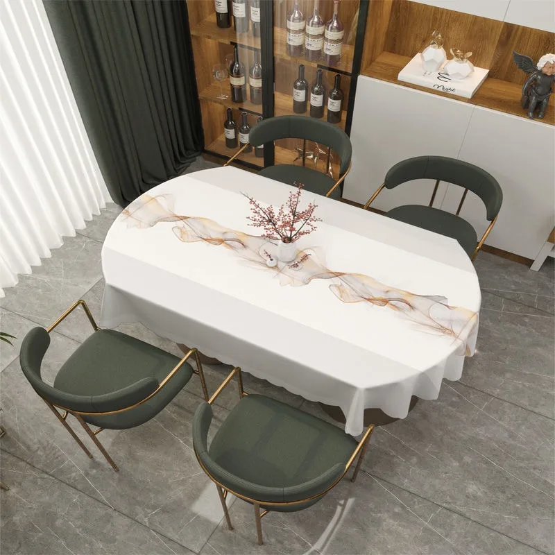 

Овальная скатерть 180 см, ПВХ, бежевая, белая, в современном стиле, водостойкая, маслостойкая, для обеденного стола, простое украшение