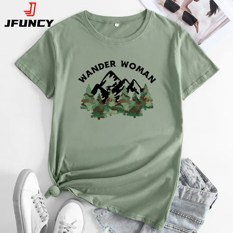 

JFUCNY Women's Top Fashion Graphic Tee Shirt Female Summer Clothing Short Sleeve T-shirt 2022 Casual Loose Woman Cotton Tshirt