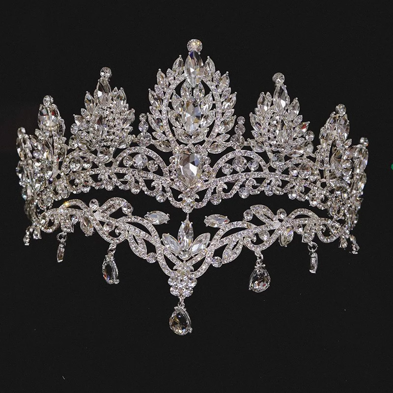 

CC Queen Crown Wedding Hair Accessories Women Headbands Bridal Headpiece Engagement Jewelry Crystal Pendant Luxury Tiaras AN080