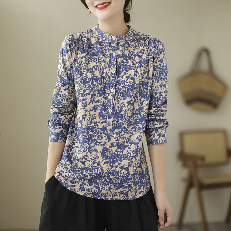 2023 New Chic Spring Age-Reduced Floral Print Women Travel Shirt Literary Stand Collar Long Sleeve Single-Breasted Bottom Blouse
2023 New Chic Spring Age-Reduced Floral Print Women Travel Shirt Literary Stand Collar Long Sleeve Single-Breasted Bottom Blouse