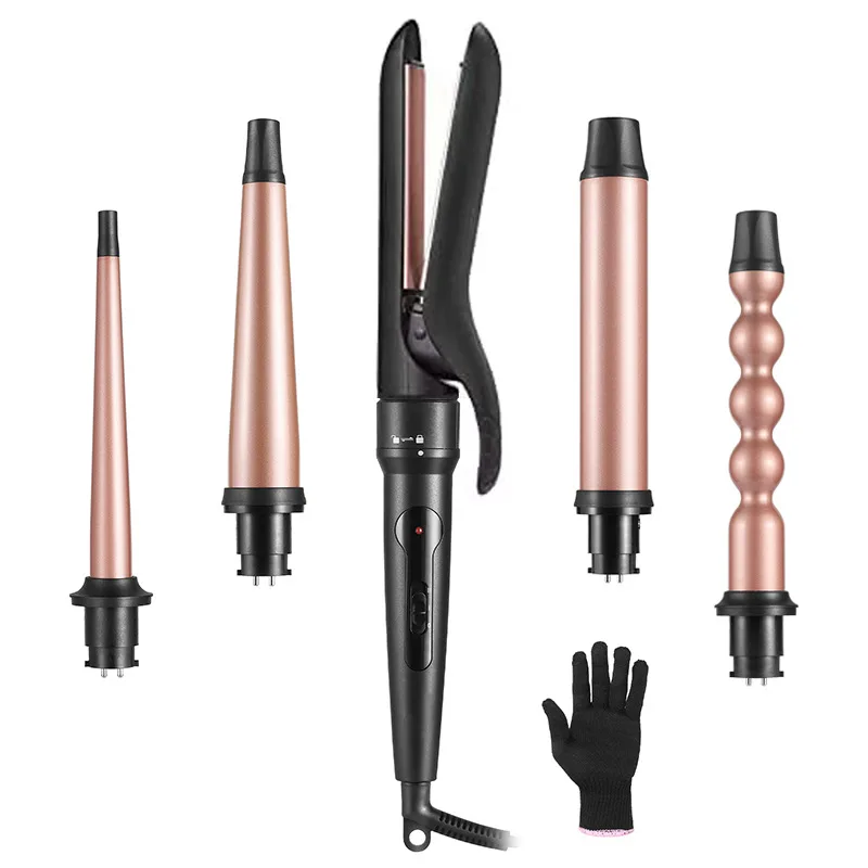 

5 In 1 Curling Wand Set Ceramic Hair Curler with 5 Interchangeable Barrels Instant Heat Up Curling Wand Electric Hair Crimper