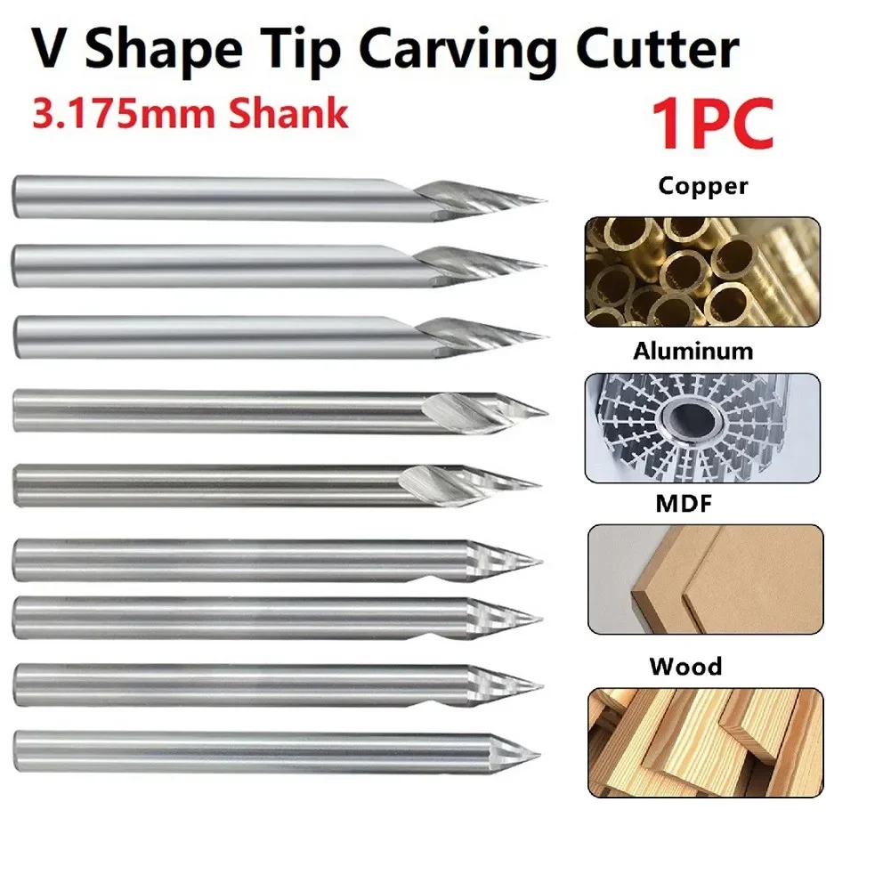 3D Engraving Bit V Shape Tip Milling Cutter Carbide 20-60 Degree Single Flute Milling Spiral For Woodworking Metal Engraving
3D Engraving Bit V Shape Tip Milling Cutter Carbide 20-60 Degree Single Flute Milling Spiral For Woodworking Metal Engraving