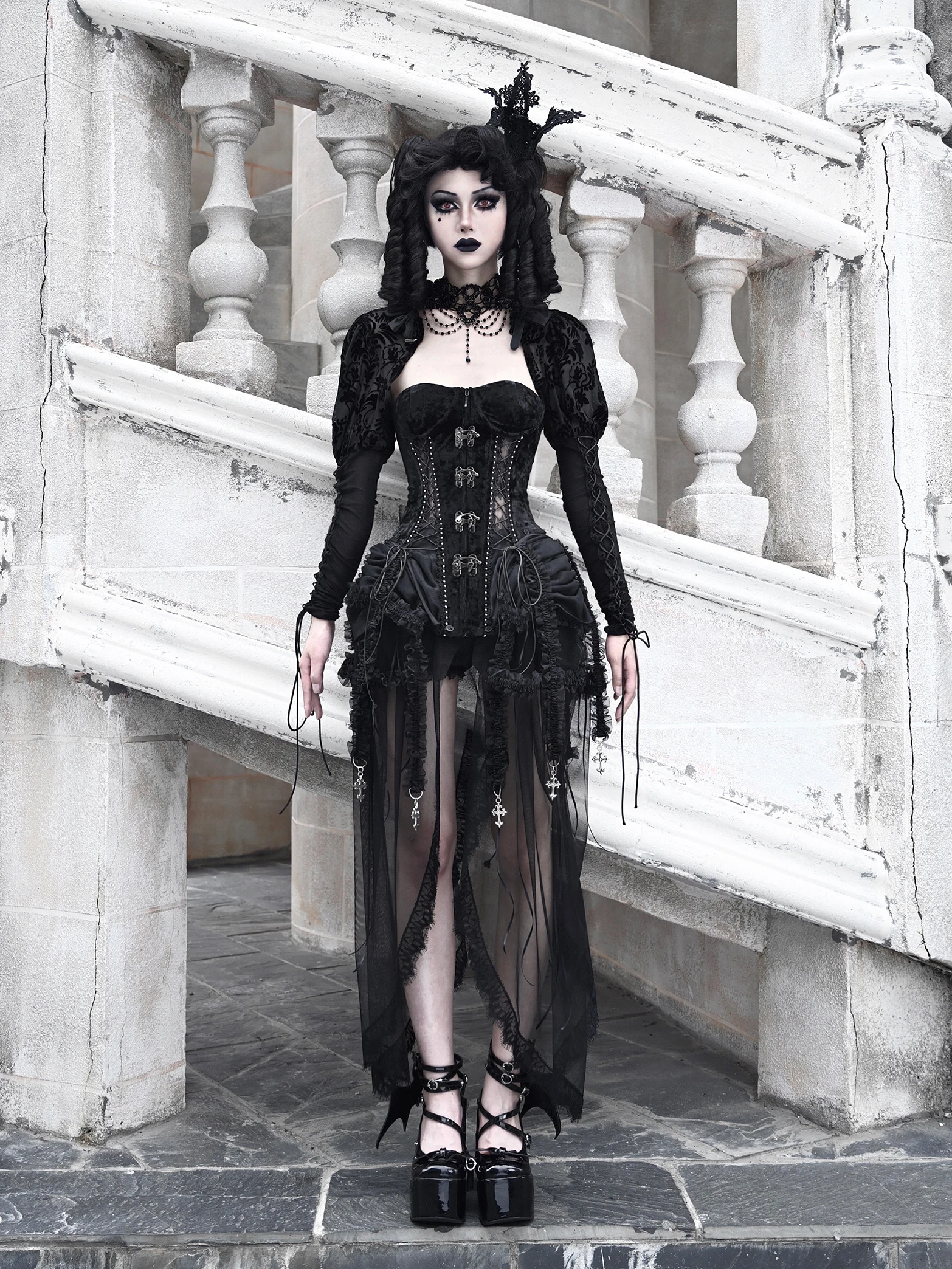 

Blood Supply Original Black Gothic Fairy Women Summer Clothes Fishbone Bandage Birdcage Corset Set Strapless Tube Top Skirt Sets