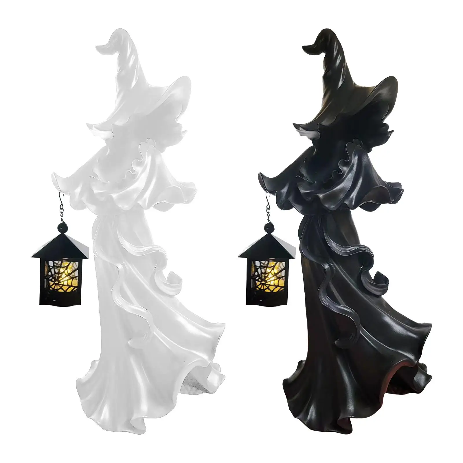 

Witch Statue Artwork Halloween Decor Witch with Lantern Resin Sculpture for Party Yard Holidays Indoor Outdoor Garden