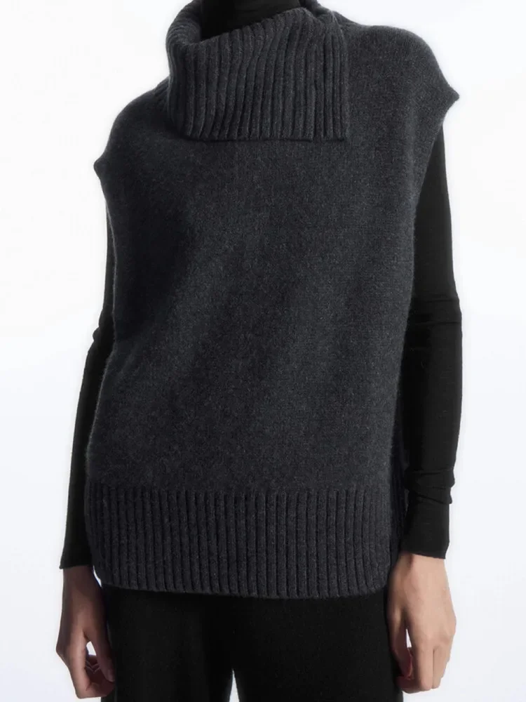 

Knitted Sweater Vest for Women 2023 New Fall Winter Wool Blends Turtleneck Loose Casual Simple Sleeveless Pullover