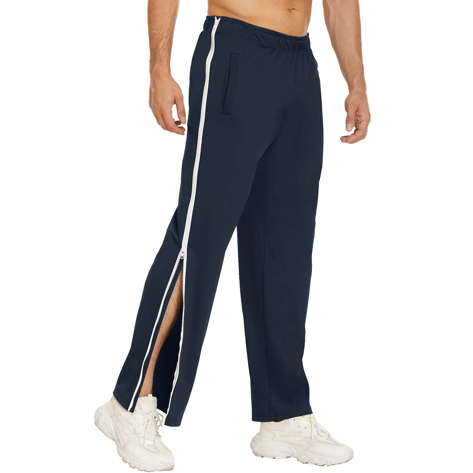 

Mens Pants Tear Away Basketball Pant Loose Pants Casual Sportswear With Pockets Four Seasons Full Zipper Bottoms Jogging