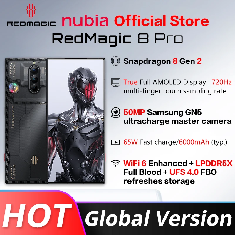 

Global Version Nubia Redmagic 8 Pro 5G 6.8 inch 120Hz AMOLED Snapdragon 8 Gen 2 Octa Core 80W super fast charge 6000mAh NFC