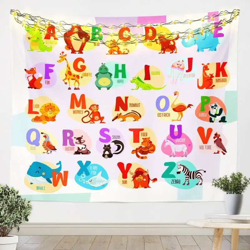 ABC Tapestry Funny Cartoon Alphabet Tapestry Fox Monkey Snake Animals Typography Wall Hanging Decor for Bedroom Living Room Dorm
ABC Tapestry Funny Cartoon Alphabet Tapestry Fox Monkey Snake Animals Typography Wall Hanging Decor for Bedroom Living Room Dorm
